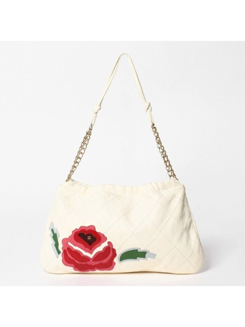 Chanel Shoulder Bag Chain Floral White Red Green Gold Lambskin